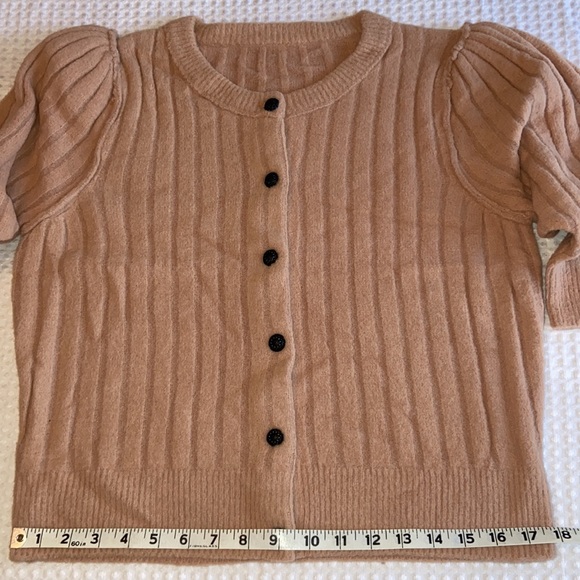 FREE PEOPLE SLOANE Short Elbow Sleeve Cardigan Size Small Peach Blush Pink NEW! - Picture 13 of 16